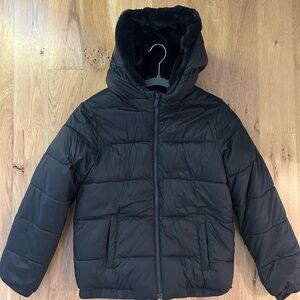 Abercrombie Kids Black Hooded Cozy Puffer Jacket with faux fur lining size 11-12
